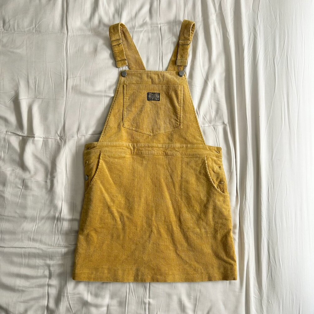 DEEP END Yellow Corduroy Overall Mini Dress size Small
